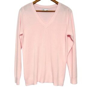Croft & Barrow Sweater Womens M Pink V-Neck Pullover Long Sleeve Knit Classic
